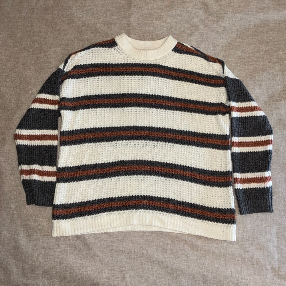 American Eagle Striped Knit Sweater - Brown & Charcoal Accent